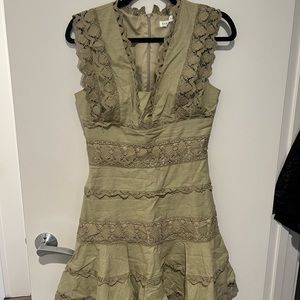 Endless Rose Plunge Neck Tiered Lace Linen & Cotton Dress